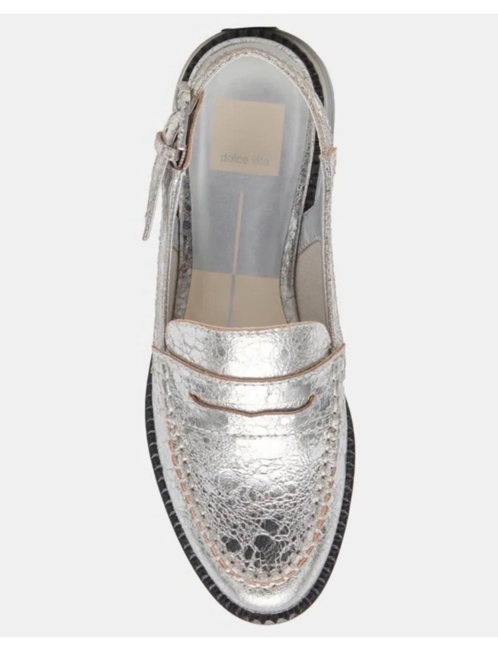 Women’s DOLCE VITA Hardi silver metallic cracked leather loafers- Size 8